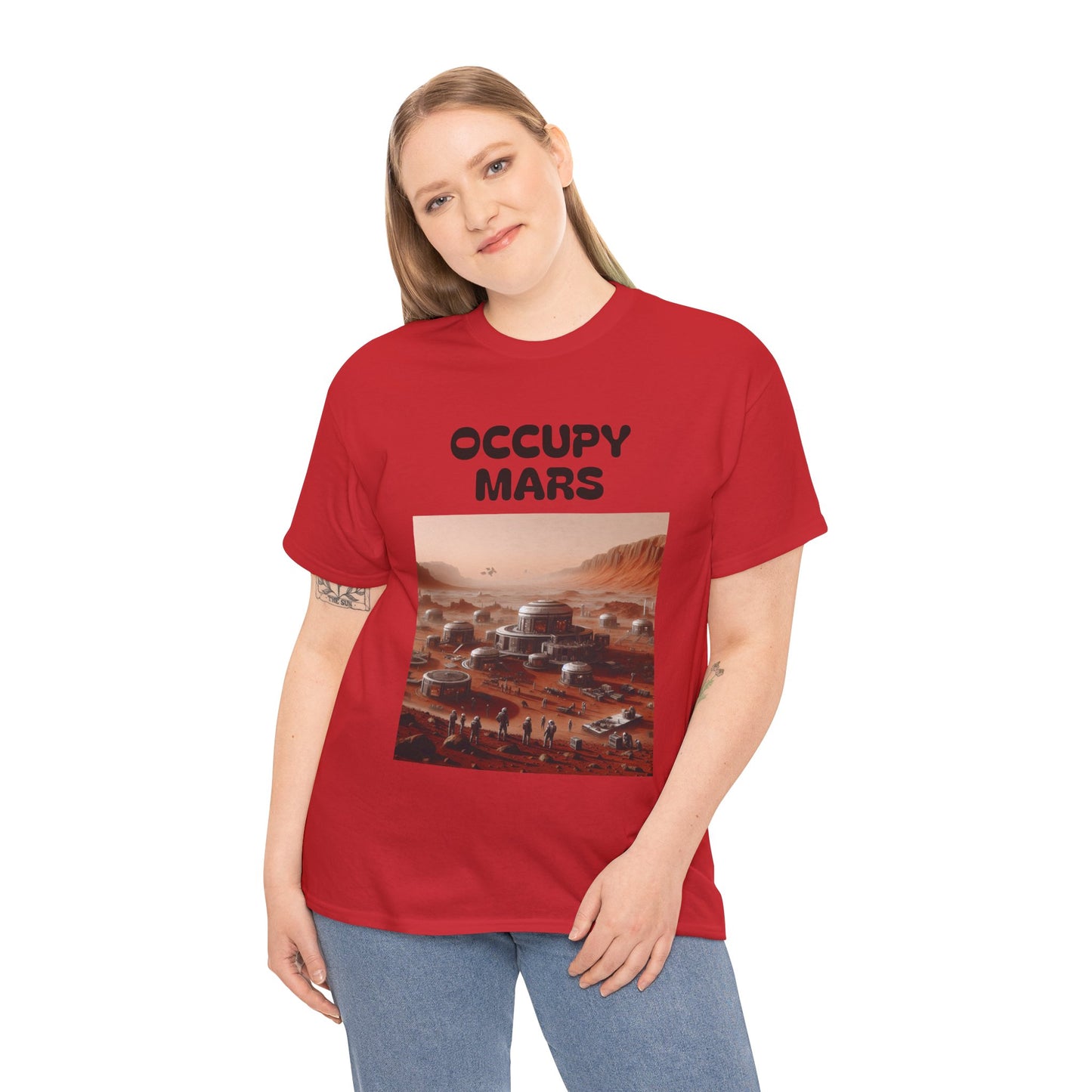 Occupy Mars Unisex Heavy Cotton Tee - Futuristic Space Shirt for Sci-Fi Lovers, Visionary Gift, Casual Wear, Trendy Apparel