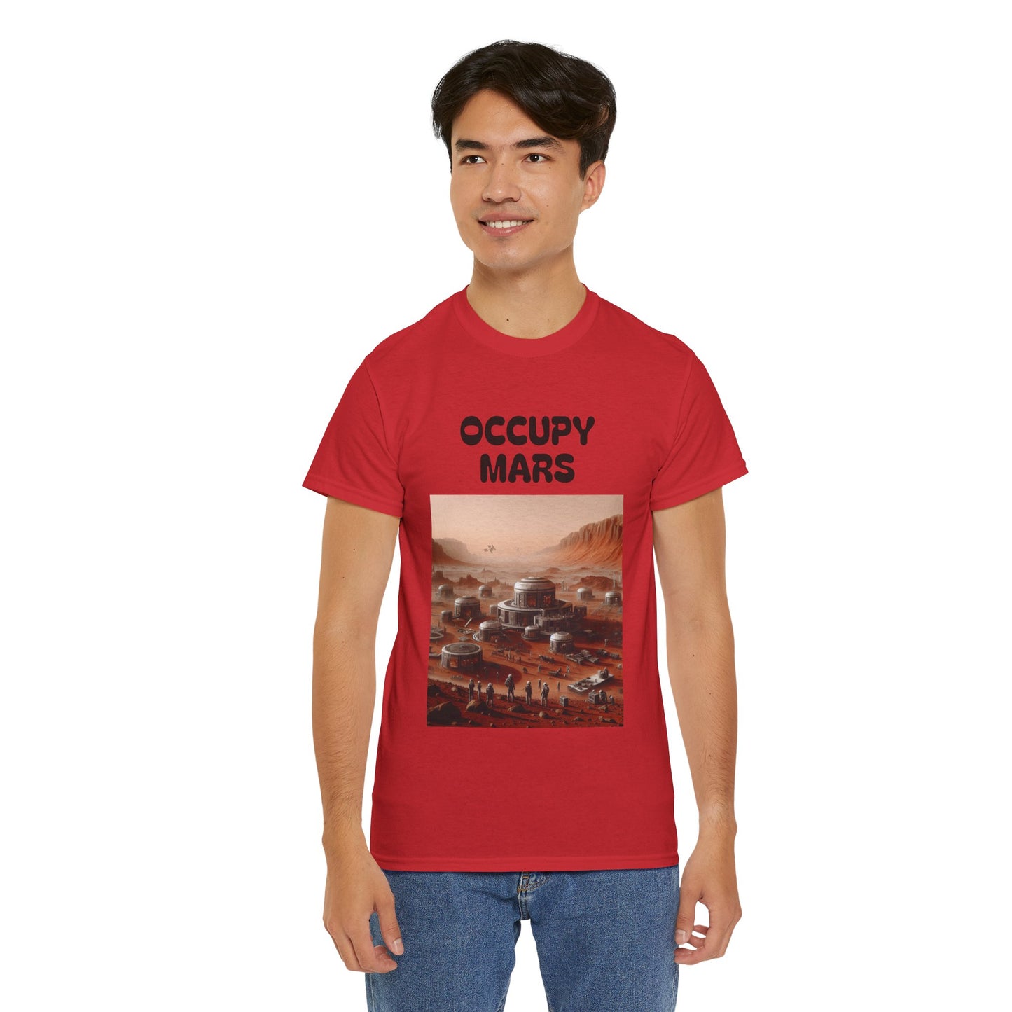 Occupy Mars Unisex Heavy Cotton Tee - Futuristic Space Shirt for Sci-Fi Lovers, Visionary Gift, Casual Wear, Trendy Apparel
