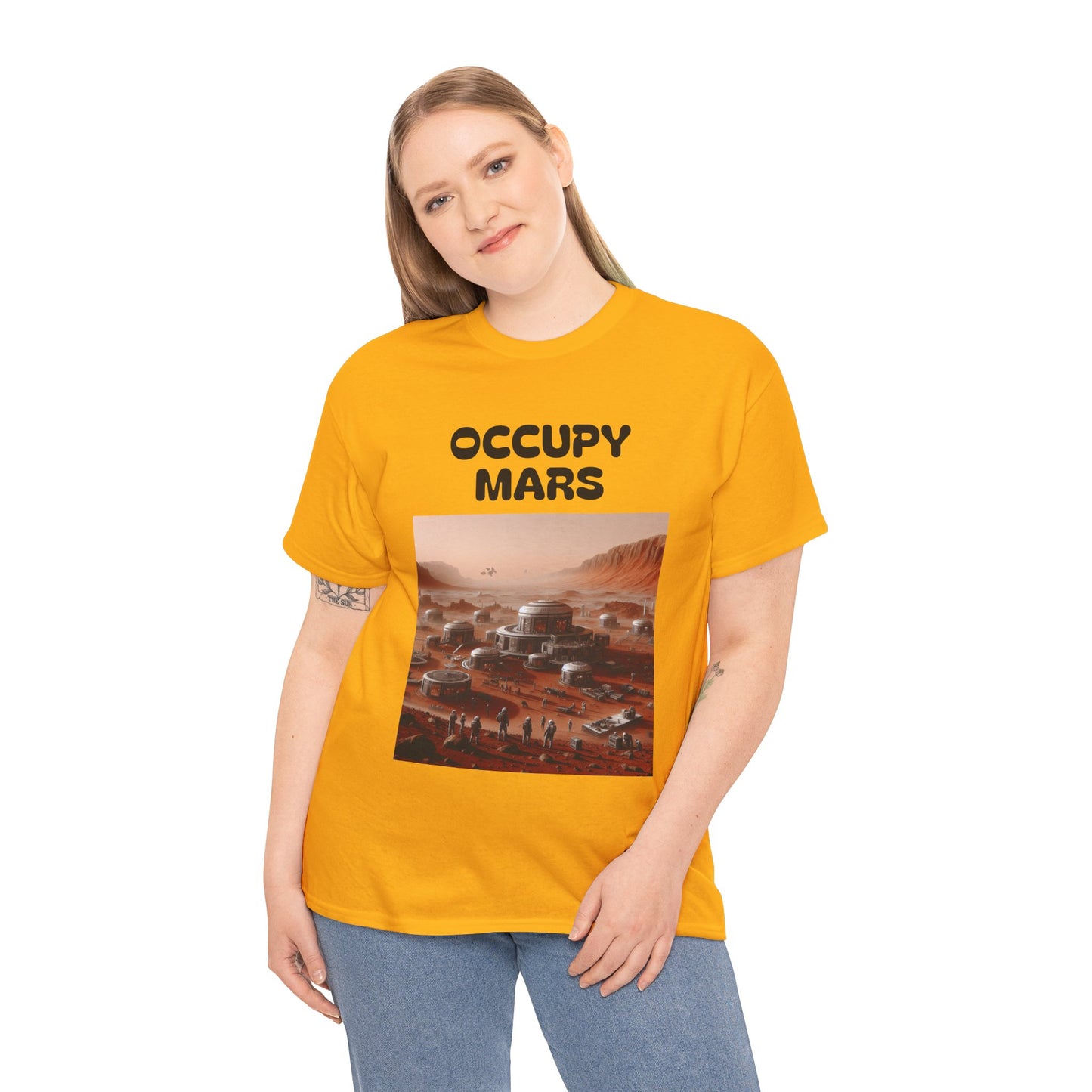 Occupy Mars Unisex Heavy Cotton Tee - Futuristic Space Shirt for Sci-Fi Lovers, Visionary Gift, Casual Wear, Trendy Apparel