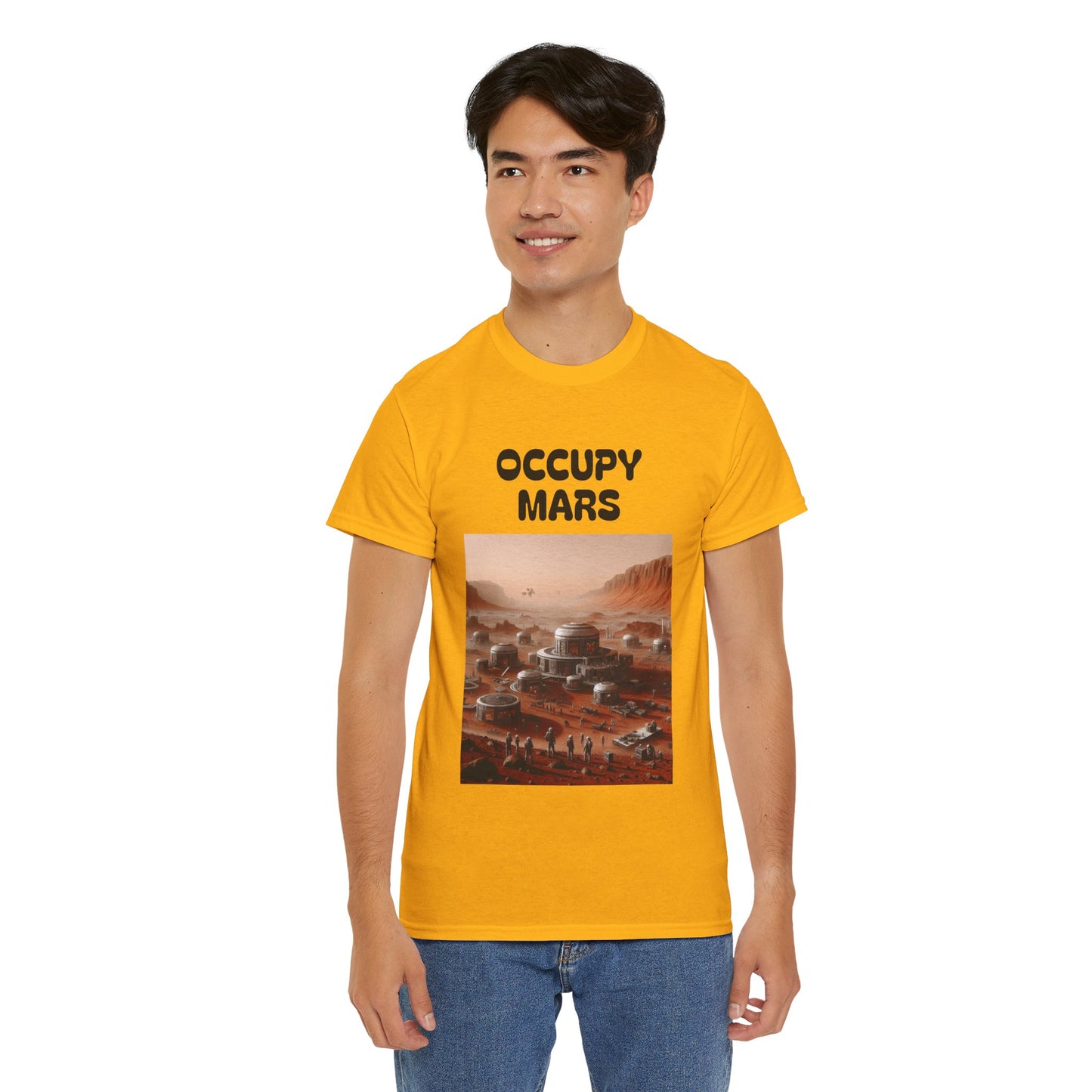 Occupy Mars Unisex Heavy Cotton Tee - Futuristic Space Shirt for Sci-Fi Lovers, Visionary Gift, Casual Wear, Trendy Apparel