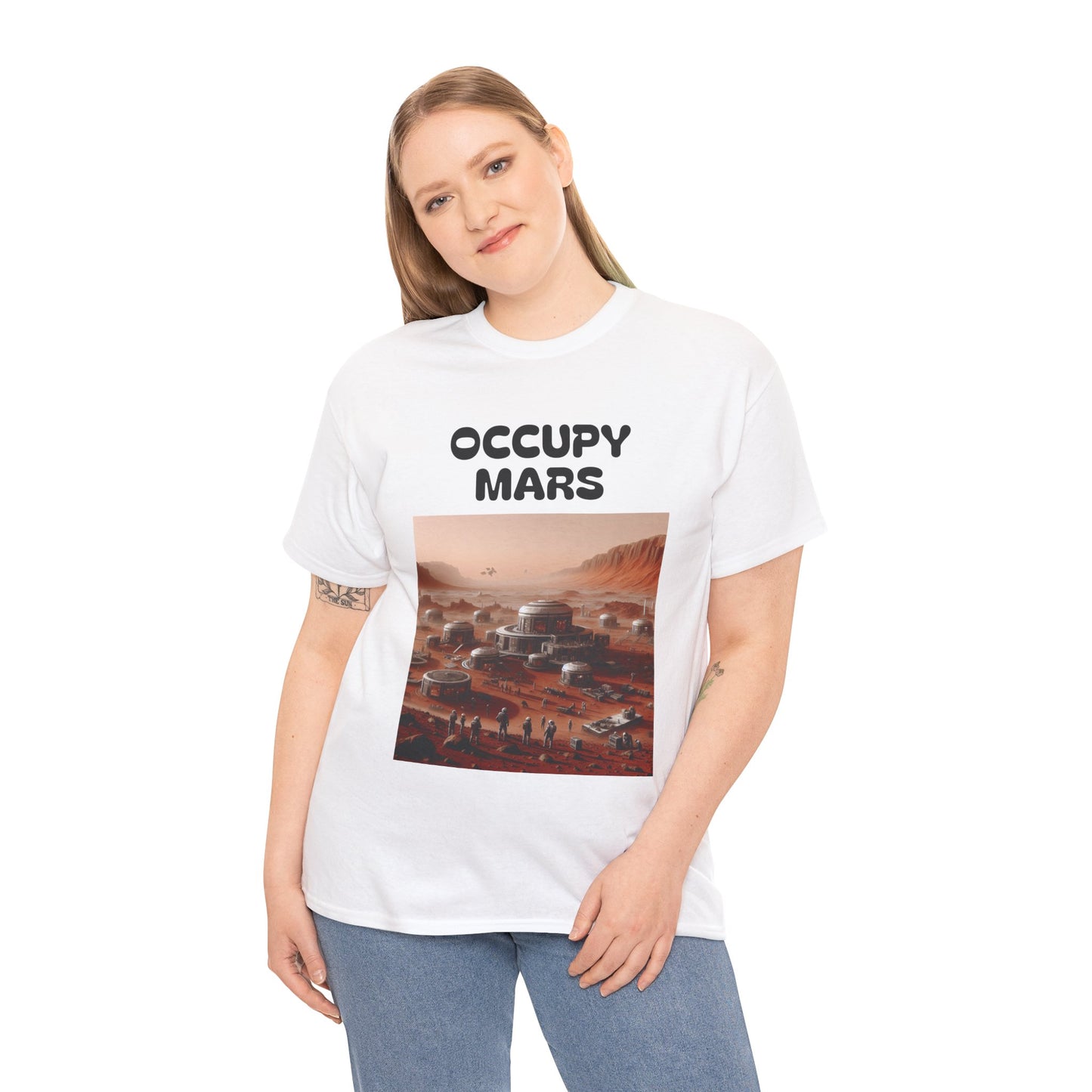 Occupy Mars Unisex Heavy Cotton Tee - Futuristic Space Shirt for Sci-Fi Lovers, Visionary Gift, Casual Wear, Trendy Apparel