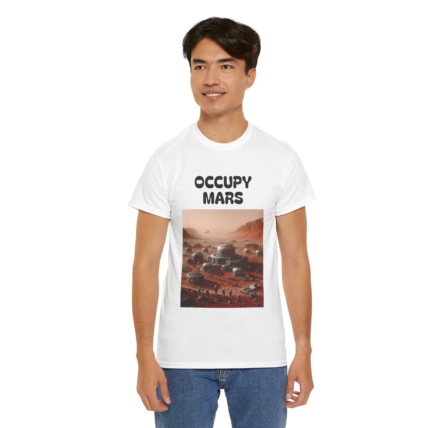 Occupy Mars Unisex Heavy Cotton Tee - Futuristic Space Shirt for Sci-Fi Lovers, Visionary Gift, Casual Wear, Trendy Apparel